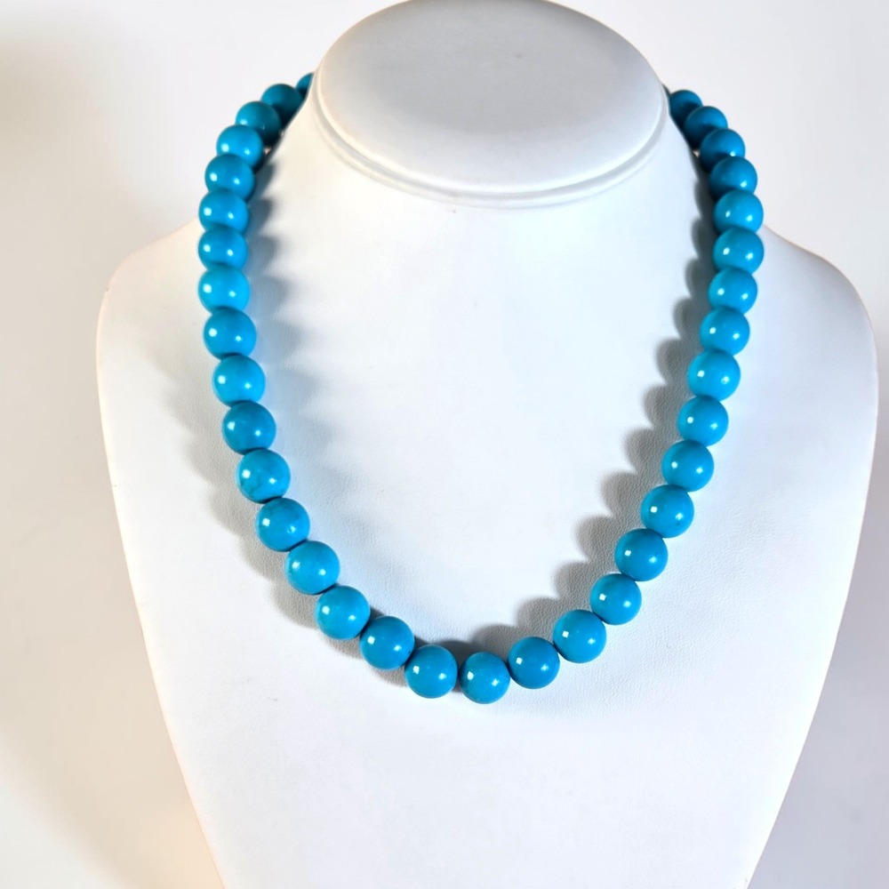 Lee Sands Turquoise Round Howlite Beaded Necklace Southwest Adjust 17"-19"